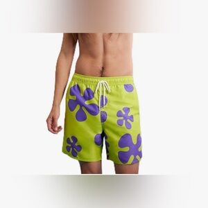 SpongeBob Squarepants Lime Green Swim Shorts with Purple Floral Print
